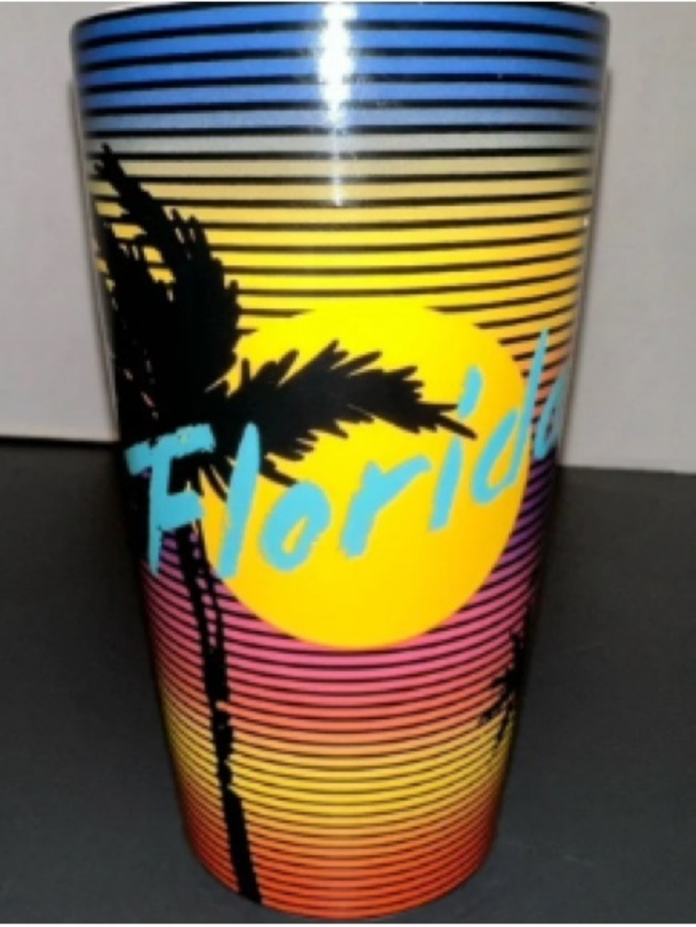 Florida Sunset Palm Art Print Tumbler - Turquoise & Yellow